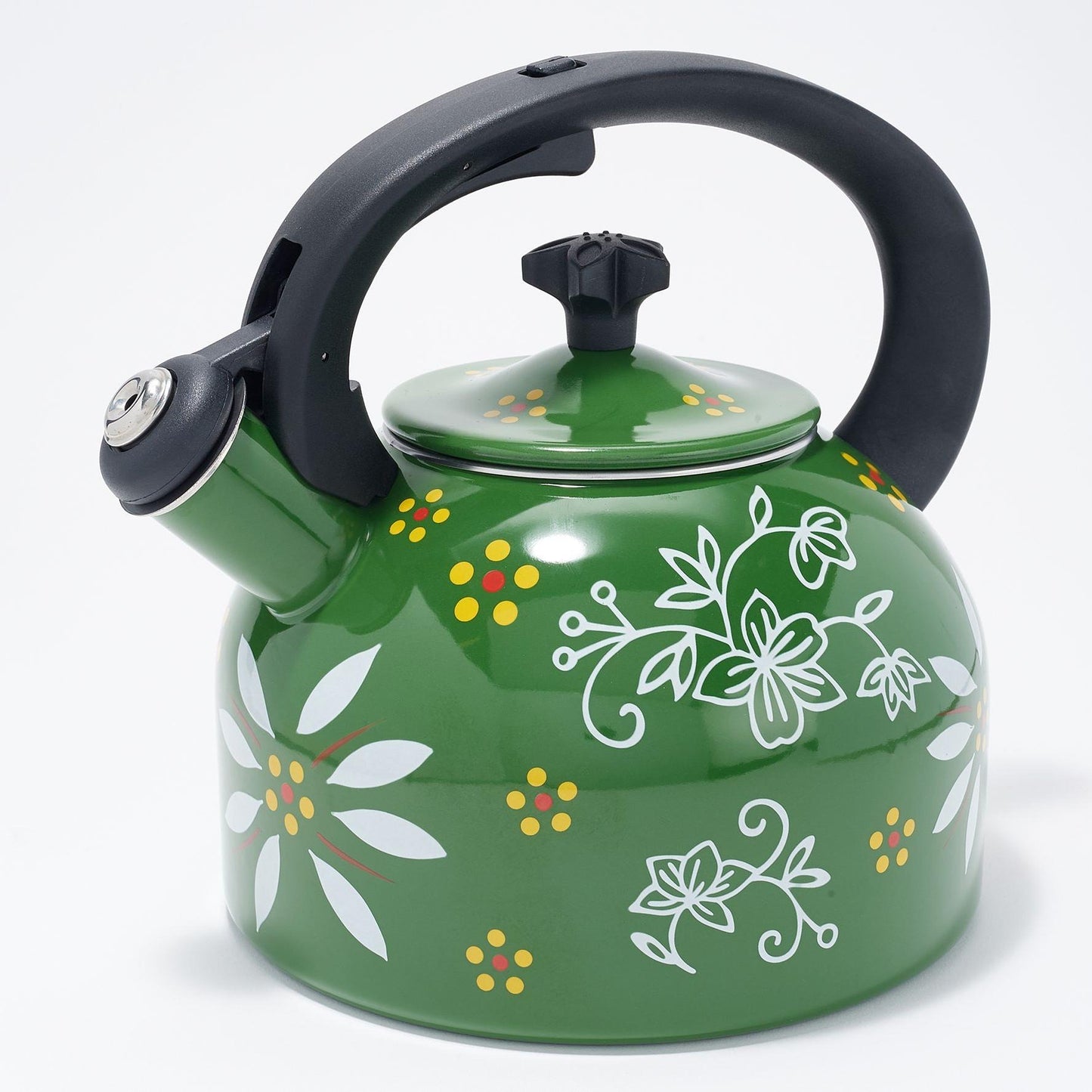 2.3-qt Enamel on Steel Classic Tea Kettle with lid Whistles when water boils Oven-safe