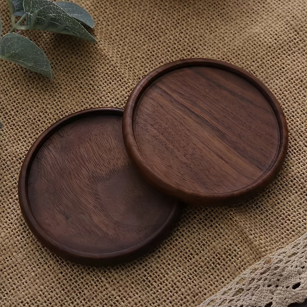 2 Pcs Premium Wooden Coaster Set - Heat Insulation Tea Coasters & Coffee Mats for Home, Restaurant, Cafe - 3.45"×3.45"×0.4" Size