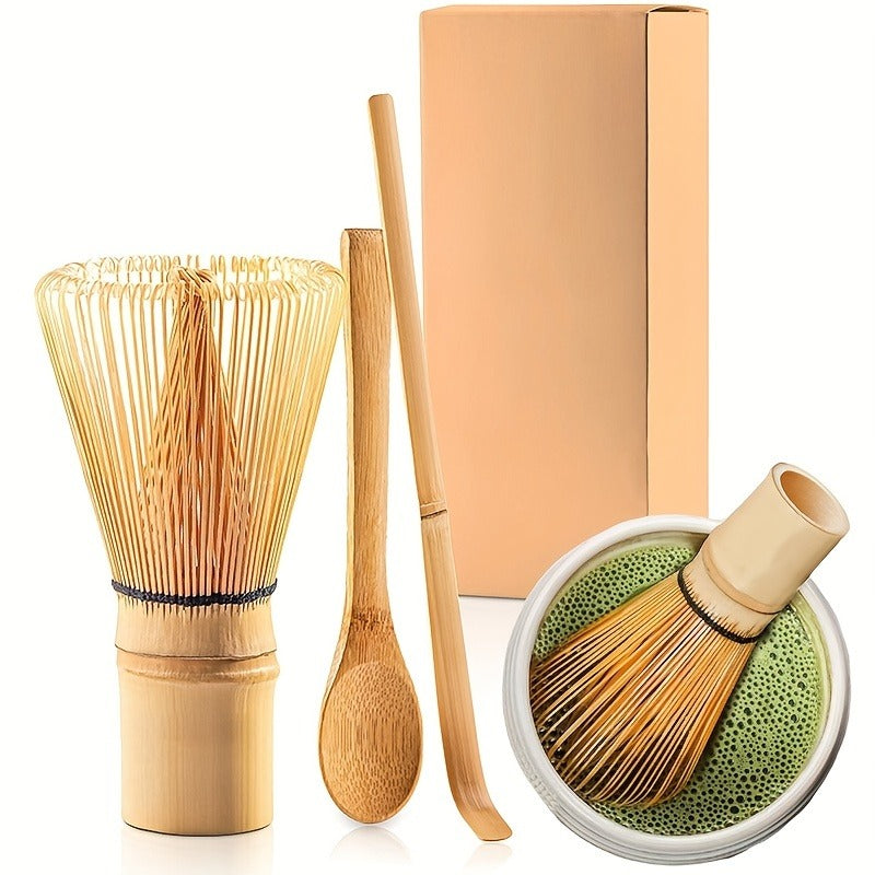 3pcs Set Traditional Handmade Matcha Whisk Set with Chasen Whisk, Chashaku Scoop, and Spoon for Matcha Tea