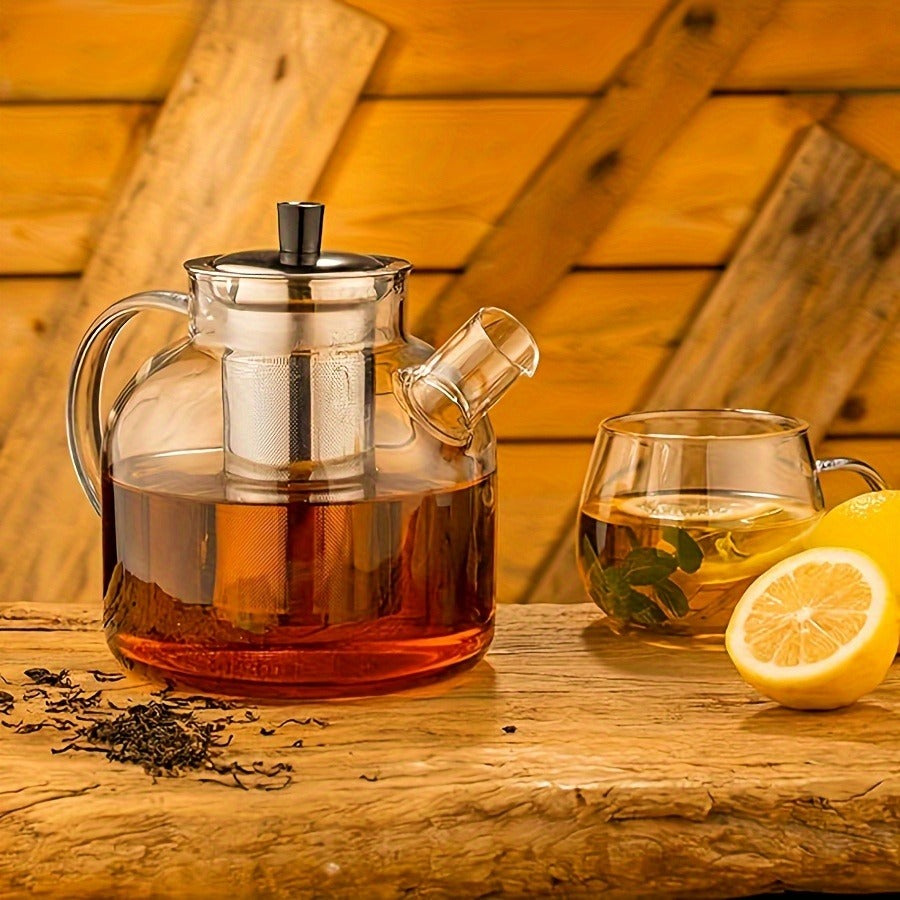 52oz Glass Teapot Set with Removable Infuser - Stovetop Safe, Leak-Proof, Lead-Free for Blooming & Loose Leaf Tea - Perfect for Home & Office