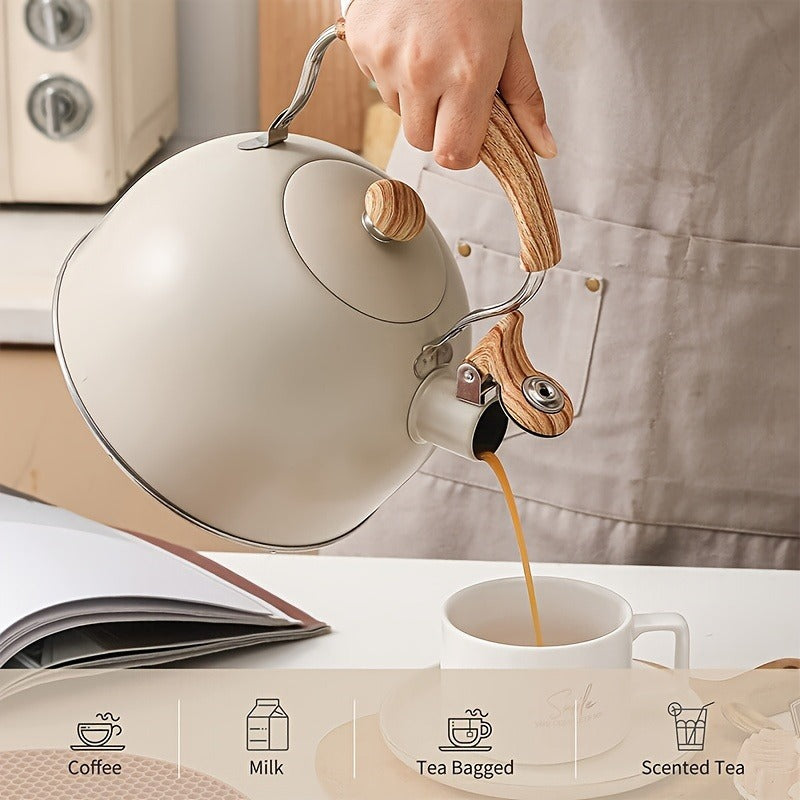 Elegant Stainless Steel Tea Kettle with Wooden Handle: Perfect for Brewing Coffee, Tea, or Boiling Water - 84.54oz Capacity