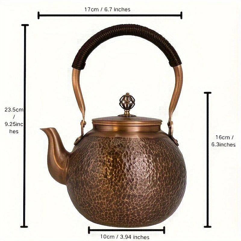 Pure Copper Handmade Tea Kettle - 40.58oz Capacity - Elegant Retro - Perfect Choice for Home Use - Reusable - Shatterproof - Hand Wash Only - Perfect Gift for Tea Ceremony Enthusiasts