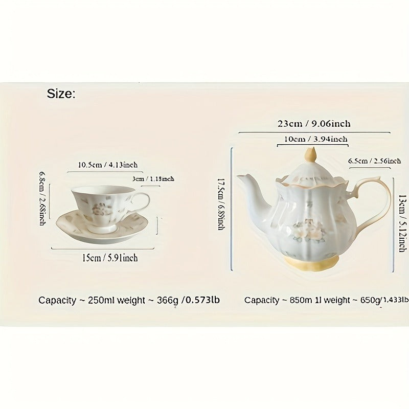1 Set Camellia Brand Ceramic Tea Set, 2 Cups 2 Saucers 1 Teapot, Hand Wash Only, Lead-Free, Insulated, Animal Theme, Multipurpose Use