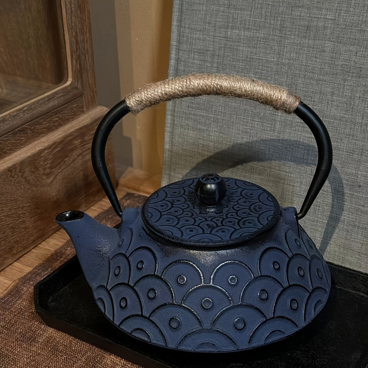 Japanese-Inspired 30.43oz Blue Fish Scale Enamel Cast Iron Teapot with Detachable Stainless Steel Infuser - Perfect for Brewing & Kung Fu Tea Ceremonies, Ideal Birthday or Holiday Gift