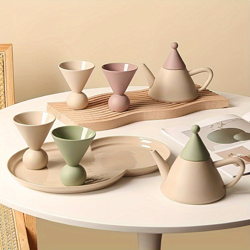 1 Set Of 3 Pcs Ceramic Tea Set, Include One Pot And Two Cups, Creative Cute Irregular Tea Set, Coffee Pot Set For Home Restaurant Hotel Office, Tea Accessories, Business Gifts, Gifts For Tea Lovers