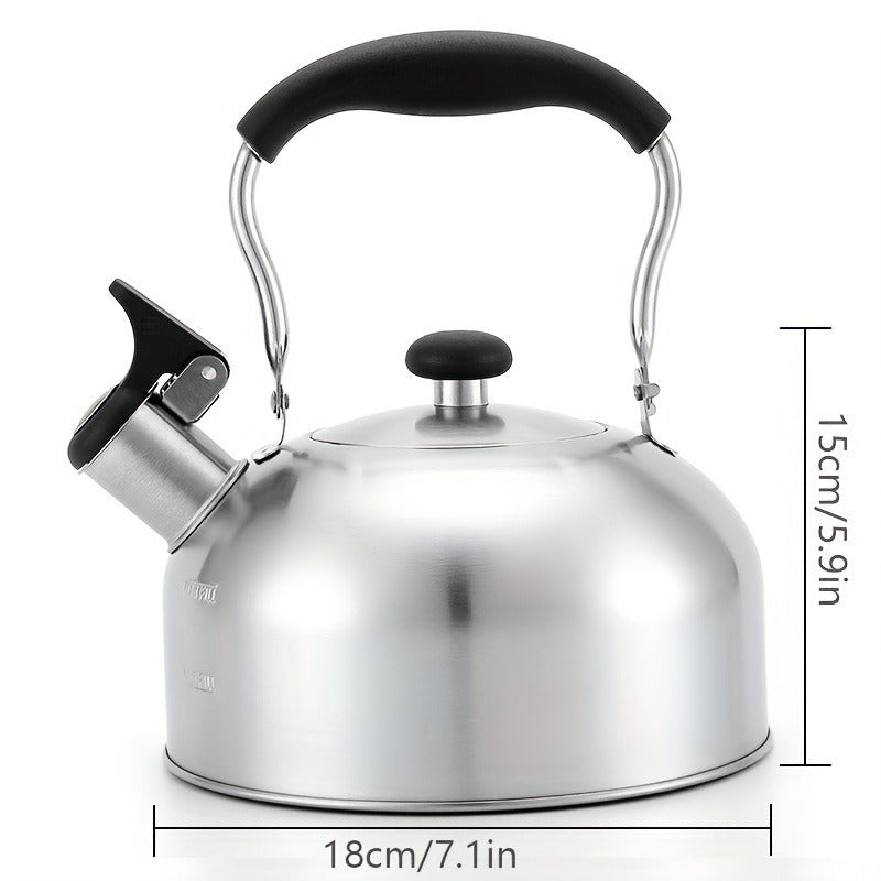1pc, 60.87oz Stainless Steel Tea Kettle with Whistle - Reusable and Compatible with Electromagnetic, Gas, Electric, and Ceramic Stoves