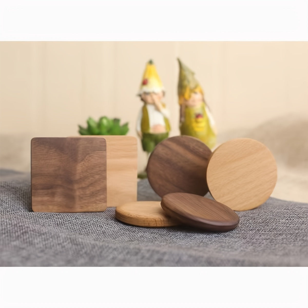 2 Pcs Premium Wooden Coaster Set - Heat Insulation Tea Coasters & Coffee Mats for Home, Restaurant, Cafe - 3.45"×3.45"×0.4" Size