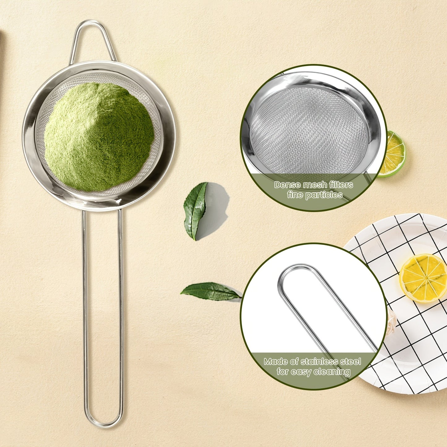 5pcs Japanese Matcha Tea Set with Handmade Bamboo Whisk, Traditional Chashaku Scoop, Deep Scoop, Stainless Steel Strainer & Clear Holder - Perfect for Tea Enthusiasts