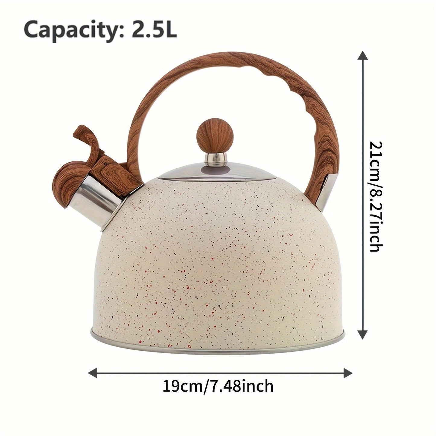 84.54oz Stainless Steel Whistling Tea Kettle with Natural Stone Finish and Wood Pattern Handle - Fast Boil, Perfect for Tea, Coffee, Milk