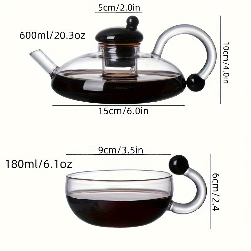 Glass Tea Set with 20.29oz Teapot and 4x6.09oz Cups - Polished Metal Finish, High-Temperature Resistant, Ideal for Home Use, Perfect for Christmas, Halloween, Easter, Hanukkah, St. Patrick's Day - Elegant Tea Infuser Set