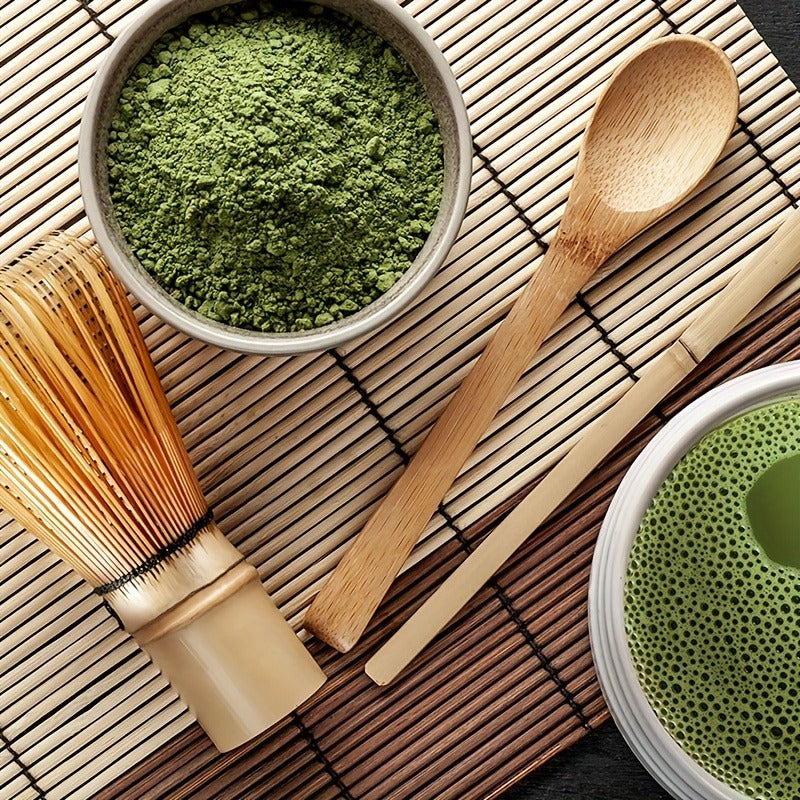 3pcs Set Traditional Handmade Matcha Whisk Set with Chasen Whisk, Chashaku Scoop, and Spoon for Matcha Tea