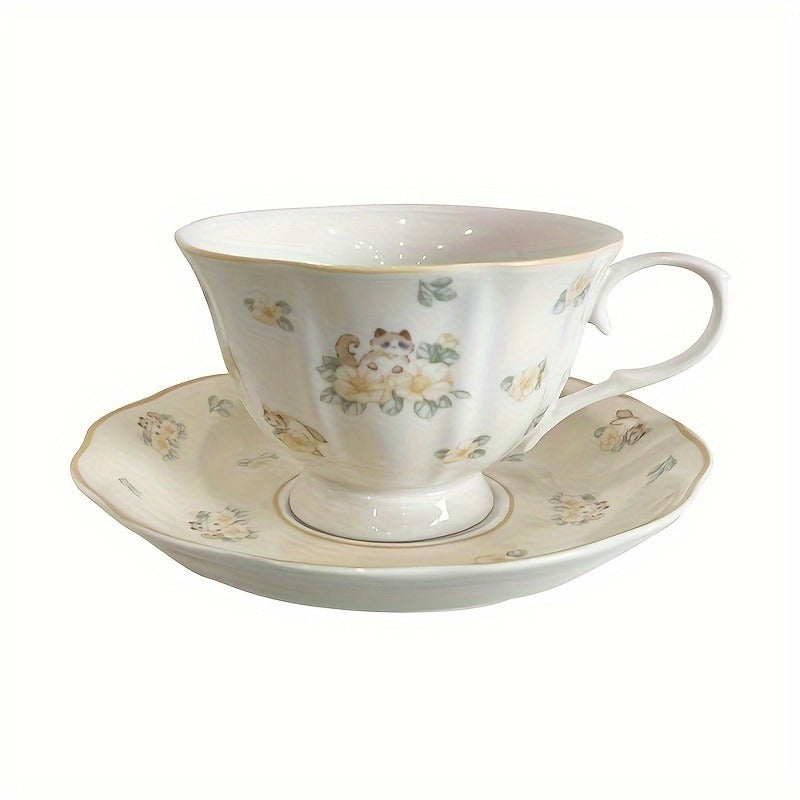 1 Set Camellia Brand Ceramic Tea Set, 2 Cups 2 Saucers 1 Teapot, Hand Wash Only, Lead-Free, Insulated, Animal Theme, Multipurpose Use