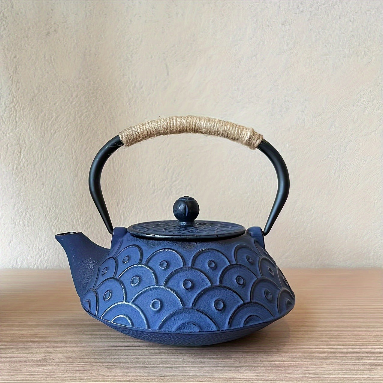 Japanese-Inspired 30.43oz Blue Fish Scale Enamel Cast Iron Teapot with Detachable Stainless Steel Infuser - Perfect for Brewing & Kung Fu Tea Ceremonies, Ideal Birthday or Holiday Gift