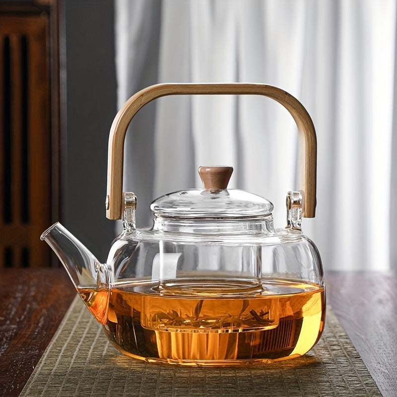 7-Piece Glass Tea Set with 6 Cups, Clear Borosilicate Glass Teapot with Detachable Strainer, Heat-Resistant Loose Leaf Tea Infuser, No Pattern - Elegant Transparent Tea Brewing Set