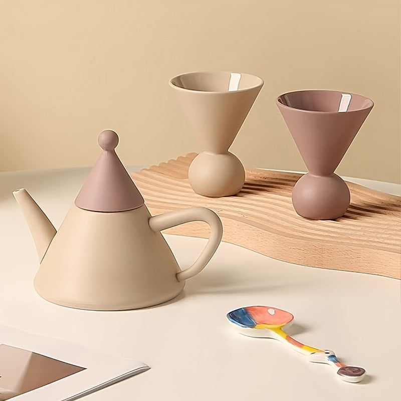 1 Set Of 3 Pcs Ceramic Tea Set, Include One Pot And Two Cups, Creative Cute Irregular Tea Set, Coffee Pot Set For Home Restaurant Hotel Office, Tea Accessories, Business Gifts, Gifts For Tea Lovers
