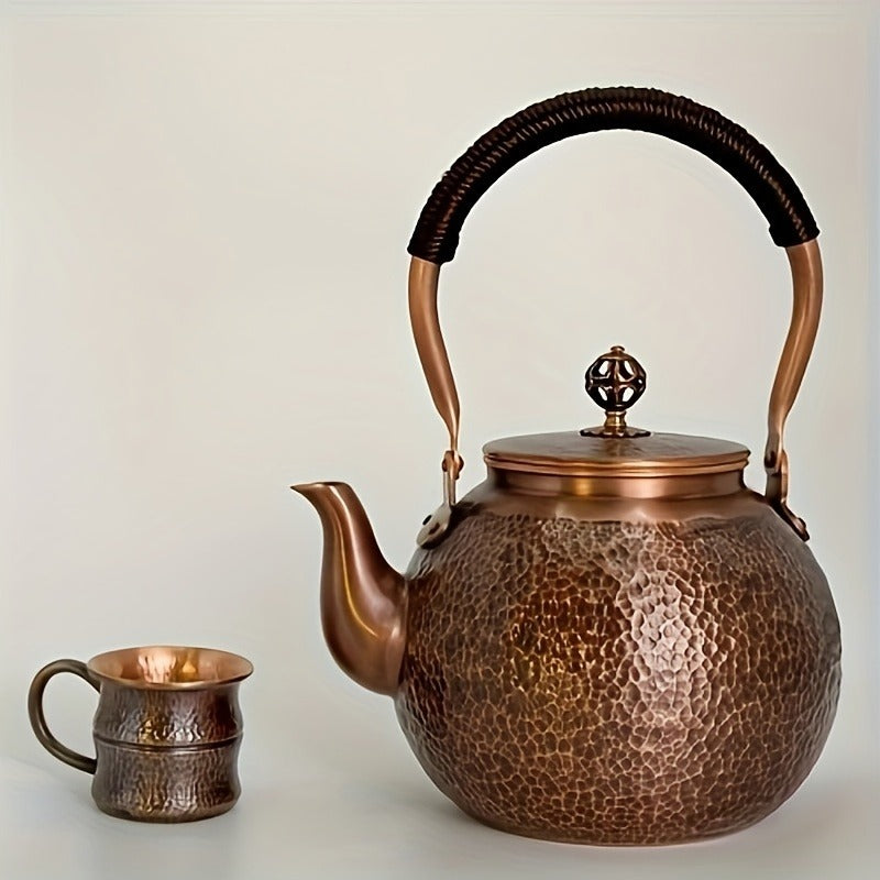 Pure Copper Handmade Tea Kettle - 40.58oz Capacity - Elegant Retro - Perfect Choice for Home Use - Reusable - Shatterproof - Hand Wash Only - Perfect Gift for Tea Ceremony Enthusiasts