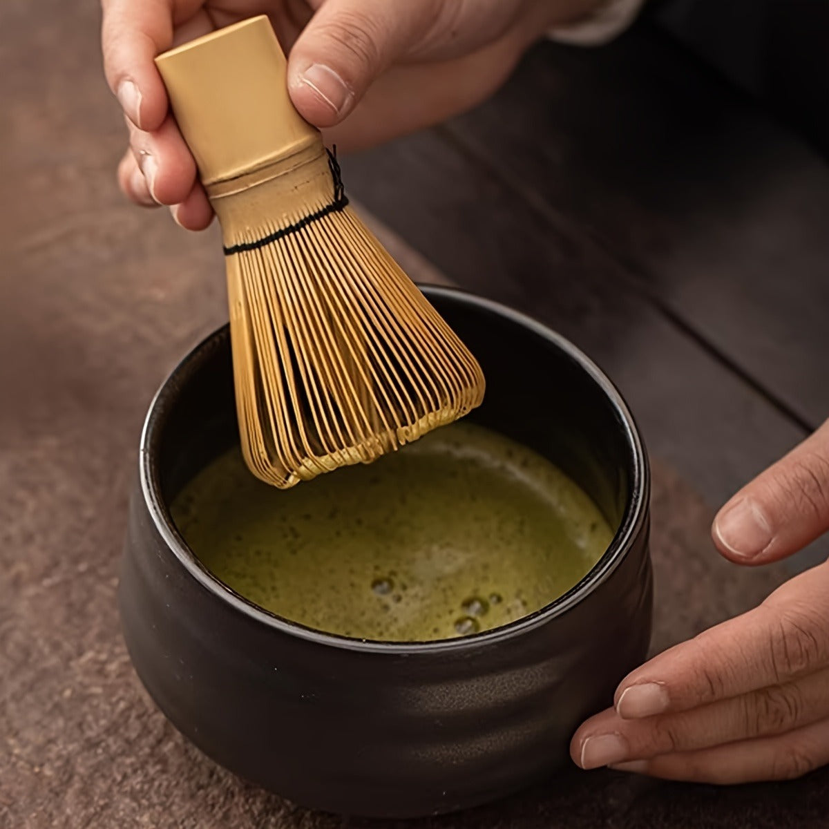 Bamboo Matcha Tea Ceremony Set - 4pcs Traditional Matcha Making Tools with Whisk, Scoop, Spoon and Ceramic Holder