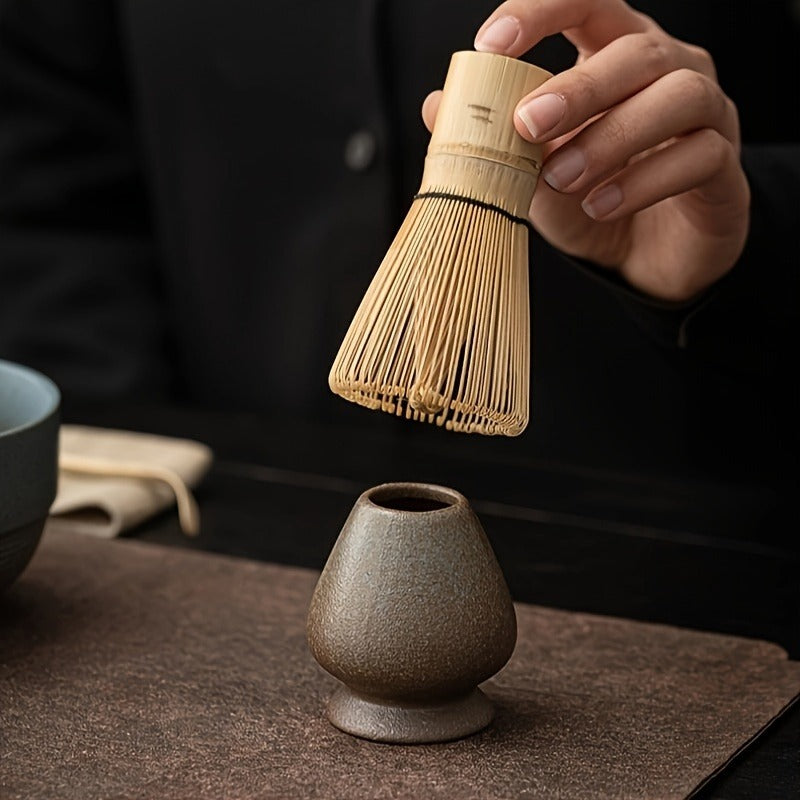4-Piece Traditional Japanese Matcha Tea Ceremony Set, Ceramic Bowl with Bamboo Whisk, Whisk Holder, Scoop, and Sifter - Authentic Matcha Making Kit for Matcha Green Tea Preparation