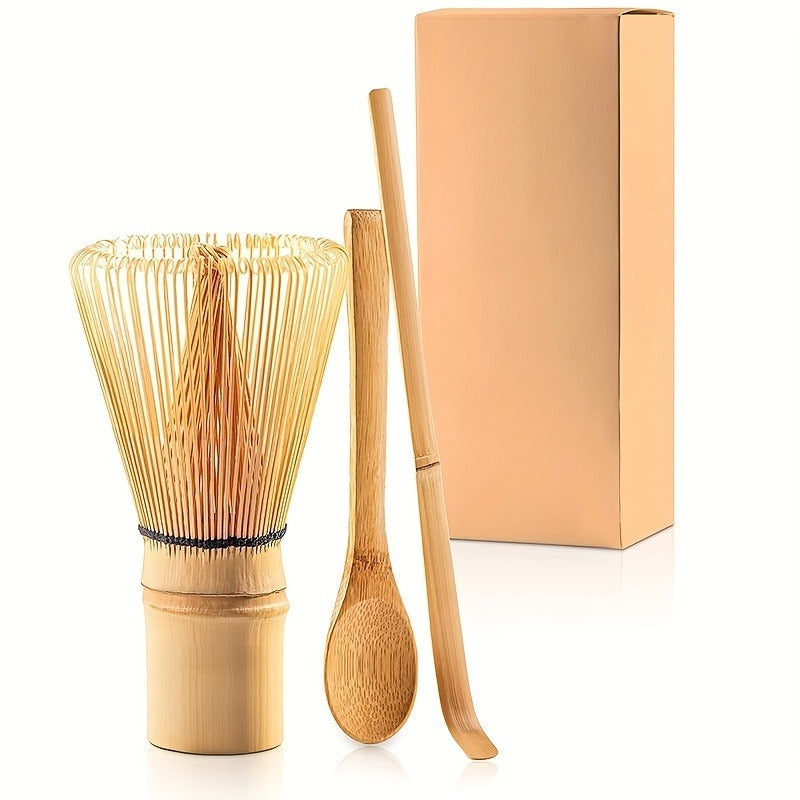 3pcs Set Traditional Handmade Matcha Whisk Set with Chasen Whisk, Chashaku Scoop, and Spoon for Matcha Tea