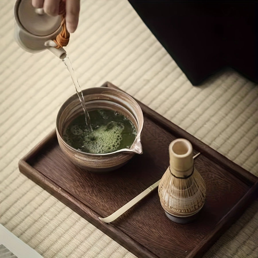 4pcs Japanese Matcha Tea Set with Ceramic Bowl, Scoop, Bamboo Whisk & Cup - Perfect for Home or Restaurant Use