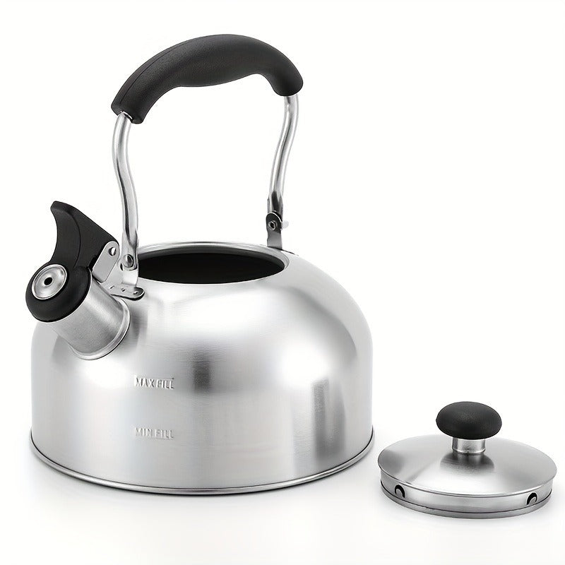 1pc, 60.87oz Stainless Steel Tea Kettle with Whistle - Reusable and Compatible with Electromagnetic, Gas, Electric, and Ceramic Stoves