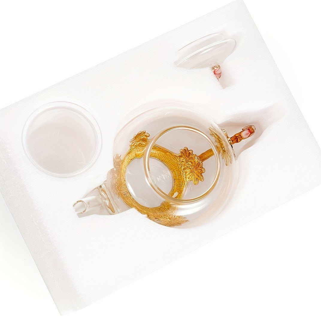 Elegant Pink Butterfly & Lily Glass Teapot - Perfect for Blooming Tea, Loose Leaf, and Herbal Infusions - Ideal Gift for Tea Enthusiasts