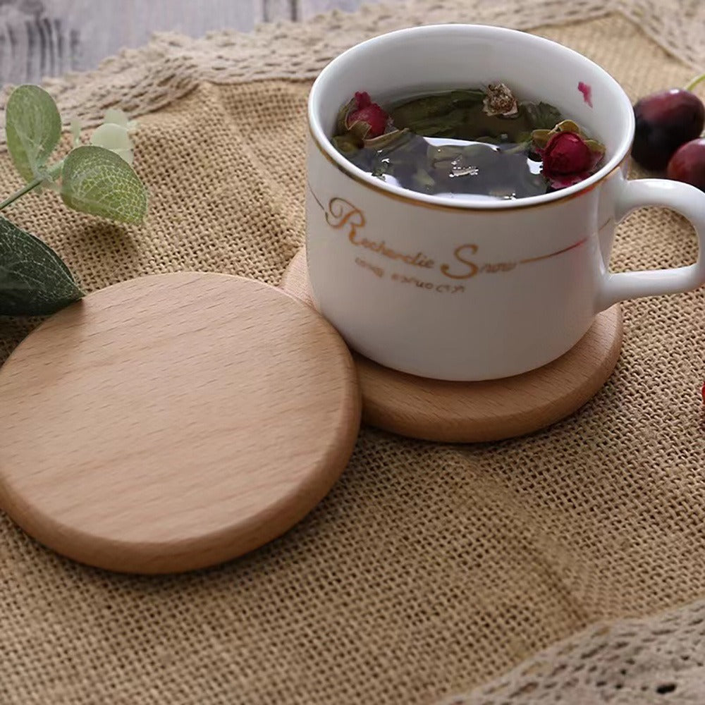 2 Pcs Premium Wooden Coaster Set - Heat Insulation Tea Coasters & Coffee Mats for Home, Restaurant, Cafe - 3.45"×3.45"×0.4" Size
