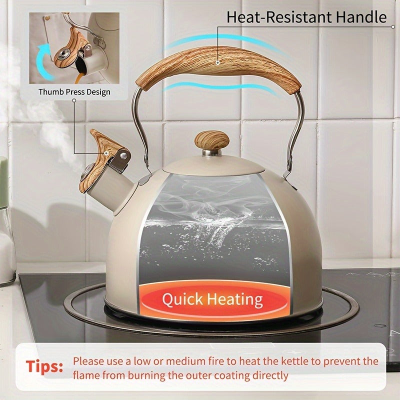 Elegant Stainless Steel Tea Kettle with Wooden Handle: Perfect for Brewing Coffee, Tea, or Boiling Water - 84.54oz Capacity
