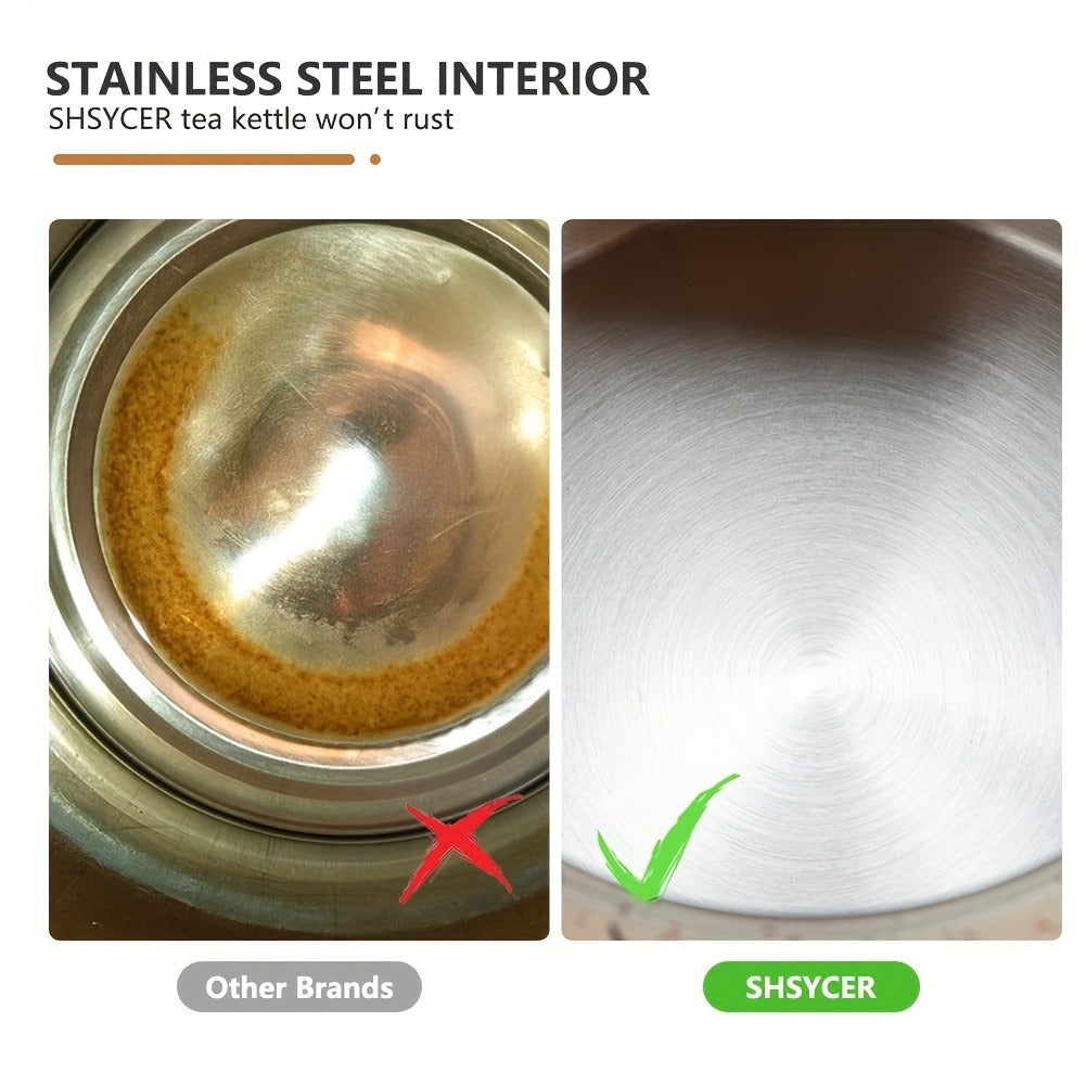 84.54oz Stainless Steel Whistling Tea Kettle with Natural Stone Finish and Wood Pattern Handle - Fast Boil, Perfect for Tea, Coffee, Milk
