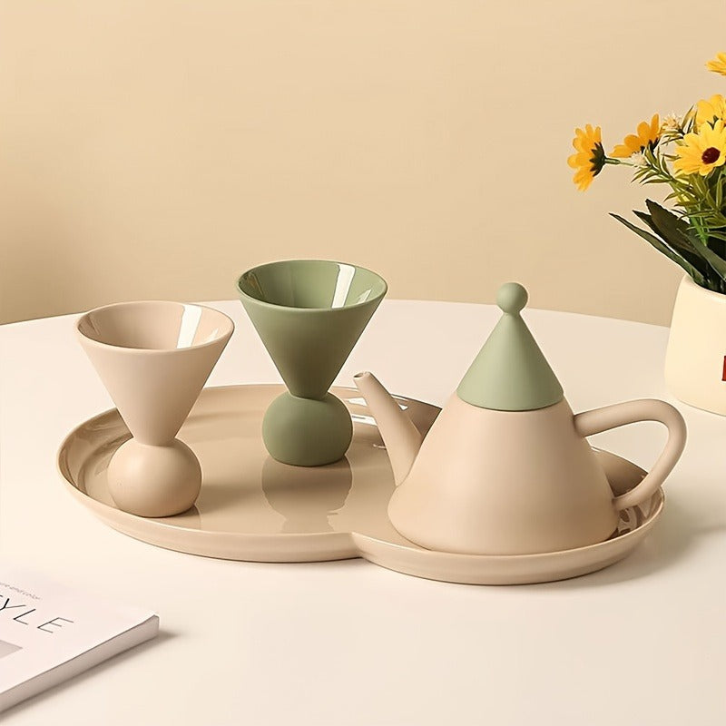 1 Set Of 3 Pcs Ceramic Tea Set, Include One Pot And Two Cups, Creative Cute Irregular Tea Set, Coffee Pot Set For Home Restaurant Hotel Office, Tea Accessories, Business Gifts, Gifts For Tea Lovers