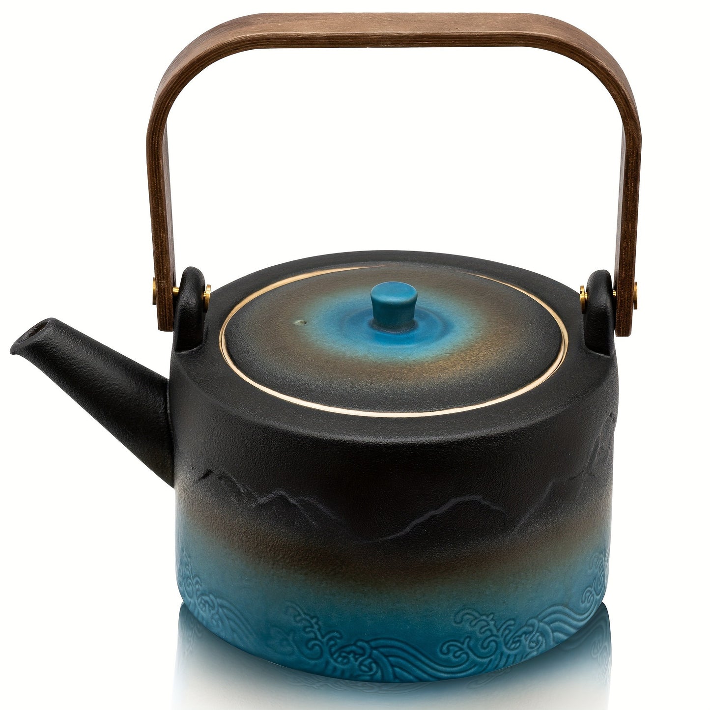 Gradient Embossed Ceramic Japanese Teapot with Removable Infuser for Flower and Loose Tea, Bamboo Handle, Halloween Promotion