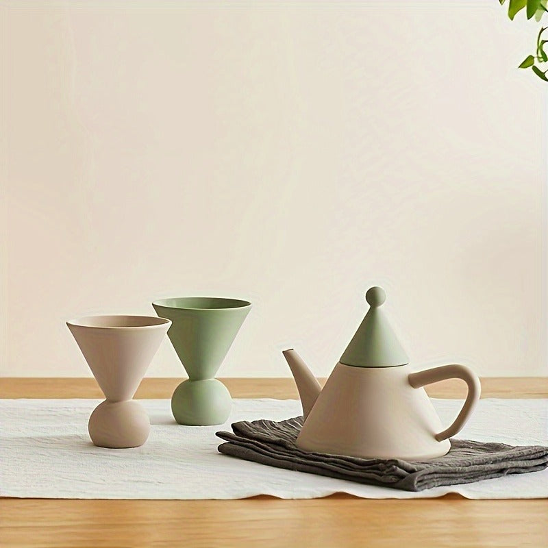 1 Set Of 3 Pcs Ceramic Tea Set, Include One Pot And Two Cups, Creative Cute Irregular Tea Set, Coffee Pot Set For Home Restaurant Hotel Office, Tea Accessories, Business Gifts, Gifts For Tea Lovers