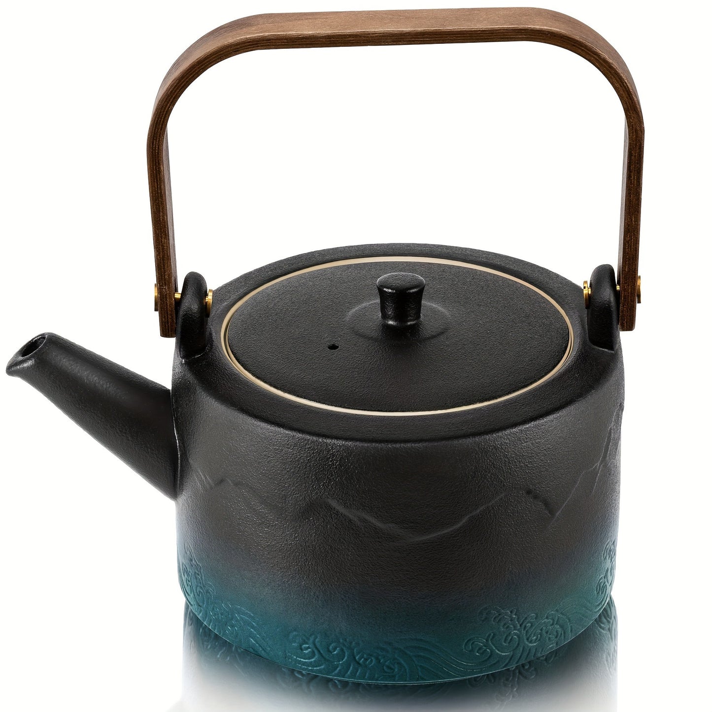 Gradient Embossed Ceramic Japanese Teapot with Removable Infuser for Flower and Loose Tea, Bamboo Handle, Halloween Promotion