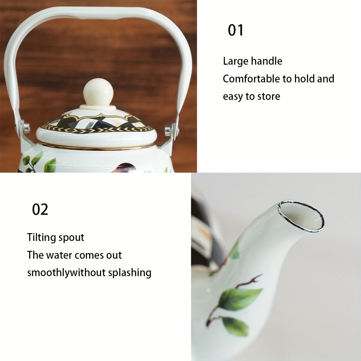 67.63oz Enamel Teapot with Novelty Pattern, Retro Nordic Style Black and White Checkered, and Camping Design, Large Handle High-Capacity, Multi-Functional, Heat-Resistant