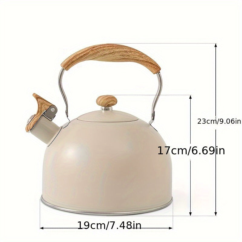 Elegant Stainless Steel Tea Kettle with Wooden Handle: Perfect for Brewing Coffee, Tea, or Boiling Water - 84.54oz Capacity