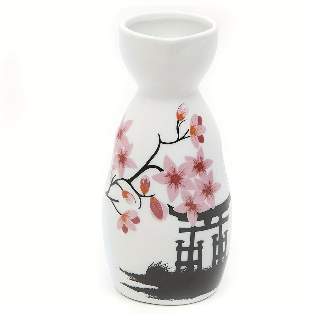 5pcs Handcrafted Japanese Sake Set - Vibrant White & Pink Blossoms, Artisanal Design - A Delightful Birthday Gift and Esteemed Collectible for Special Occasions