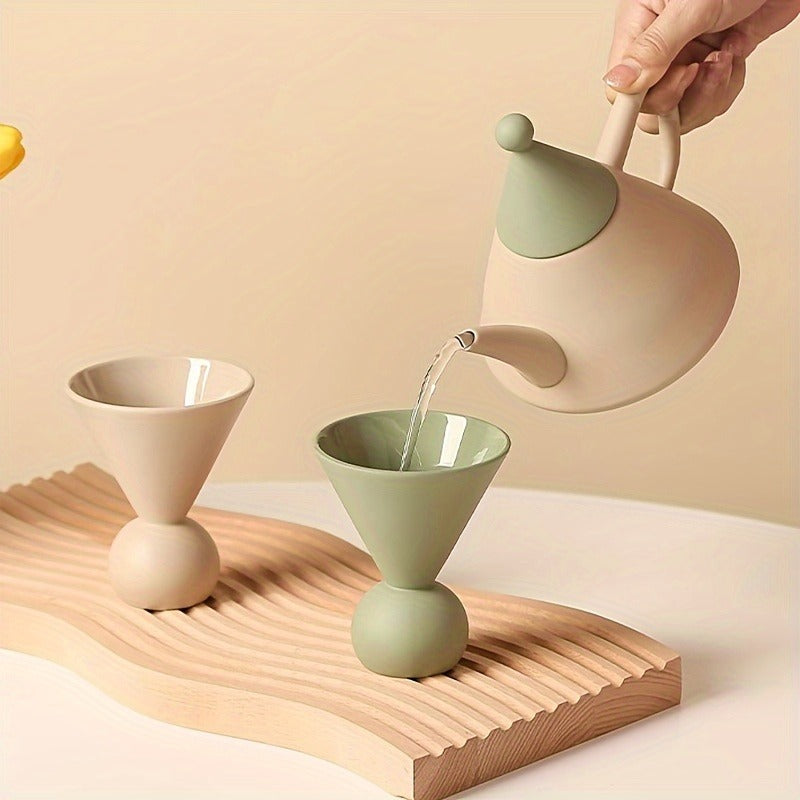 1 Set Of 3 Pcs Ceramic Tea Set, Include One Pot And Two Cups, Creative Cute Irregular Tea Set, Coffee Pot Set For Home Restaurant Hotel Office, Tea Accessories, Business Gifts, Gifts For Tea Lovers