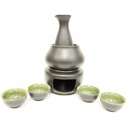 Traditional Japanese Style Sake Set with Warmer Pottery Sake Set of 7 Combo