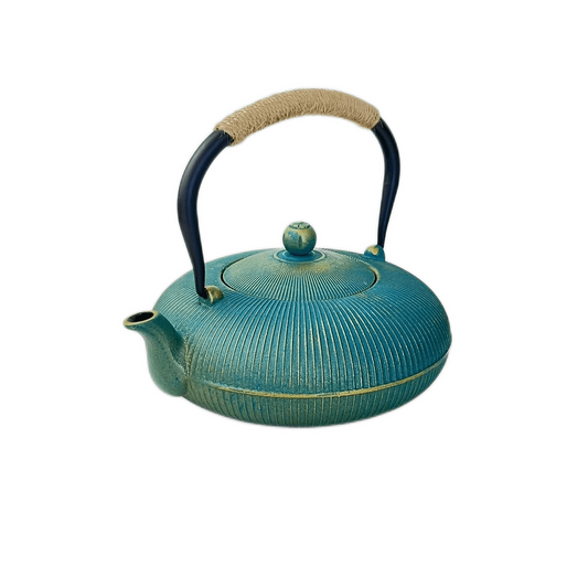 1pc, Cast Iron Teapot with Removable Stainless Steel Infuser, Traditional Green Golden Vertical Stripe Enamel Kettle, Perfect for Brewing Tea & Boiling Water, Ideal Gift