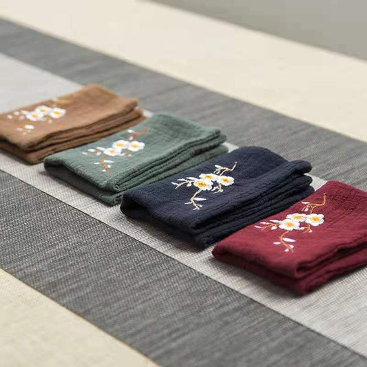 1pc, Cotton, Linen And Tea Towel Double-layer Thickened Household Retro Pot Tea Cloth Individually Wrapped Embroidered Tea Towel Cleaning Cloth, Cleaning Supplies, Cleaning Tool, Christmas Gift