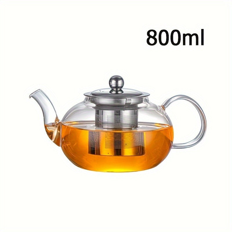 1pc High Borosilicate Glass Teapot with Stainless Steel Infuser – 27.05oz Clear Glass Tea Pot for Stovetop – Heat Resistant Loose Leaf Tea Brewing Kettle