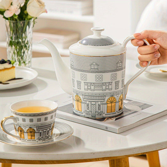 Ceramic Coffee Server Set - European Design Porcelain Tea Pot with Cups and Saucers for Home & Kitchen - 1pc/2pcs/5pcs Elegant Tea and Coffee Serving Ensemble