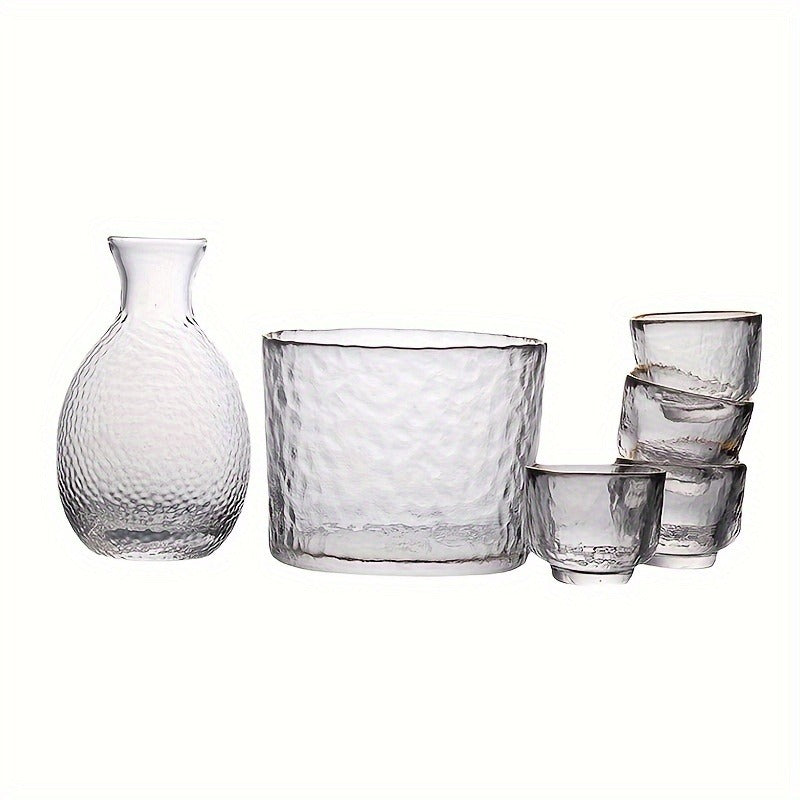 6pcs, Japanese Sake Set, 1 Tokkuri Bottle, 1 Warming Bowl And 4 Ochoko Cups, Exquisite Glass Drink Set, Home Decor, Room Decor, Gifts