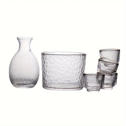 6pcs, Japanese Sake Set, 1 Tokkuri Bottle, 1 Warming Bowl And 4 Ochoko Cups, Exquisite Glass Drink Set, Home Decor, Room Decor, Gifts