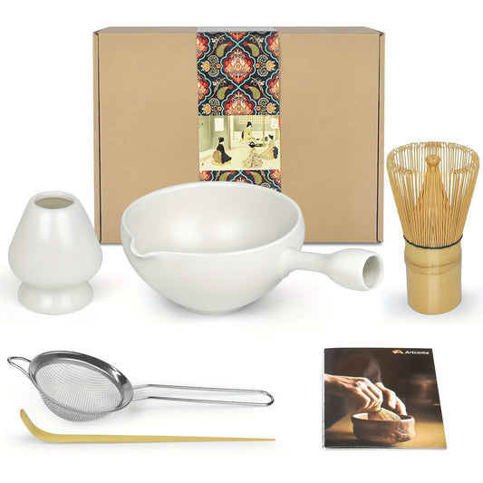 5pcs Matcha Ceremony Kit For Japanese Tea Ceremony, Bowl With Pouring Spout And Handle, Whisk, Tea Scoop, Matcha Powder Strainer, Matcha Tea Set For Making Usucha, Koicha And Matcha Latte