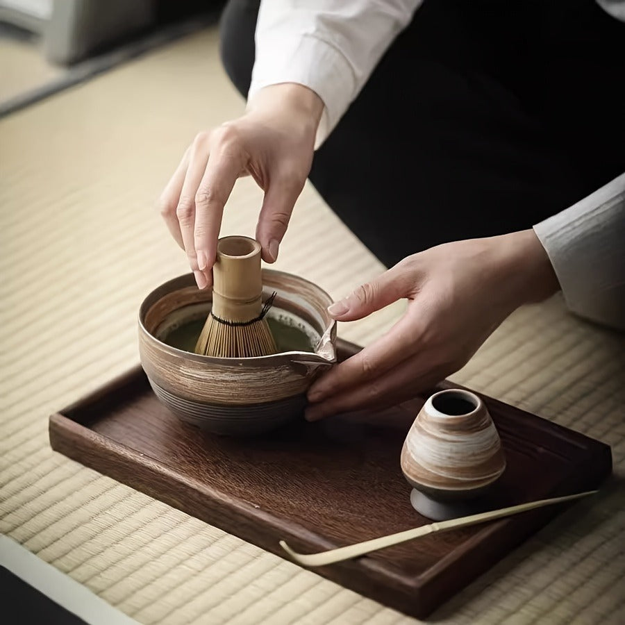4pcs Japanese Matcha Tea Set with Ceramic Bowl, Scoop, Bamboo Whisk & Cup - Perfect for Home or Restaurant Use
