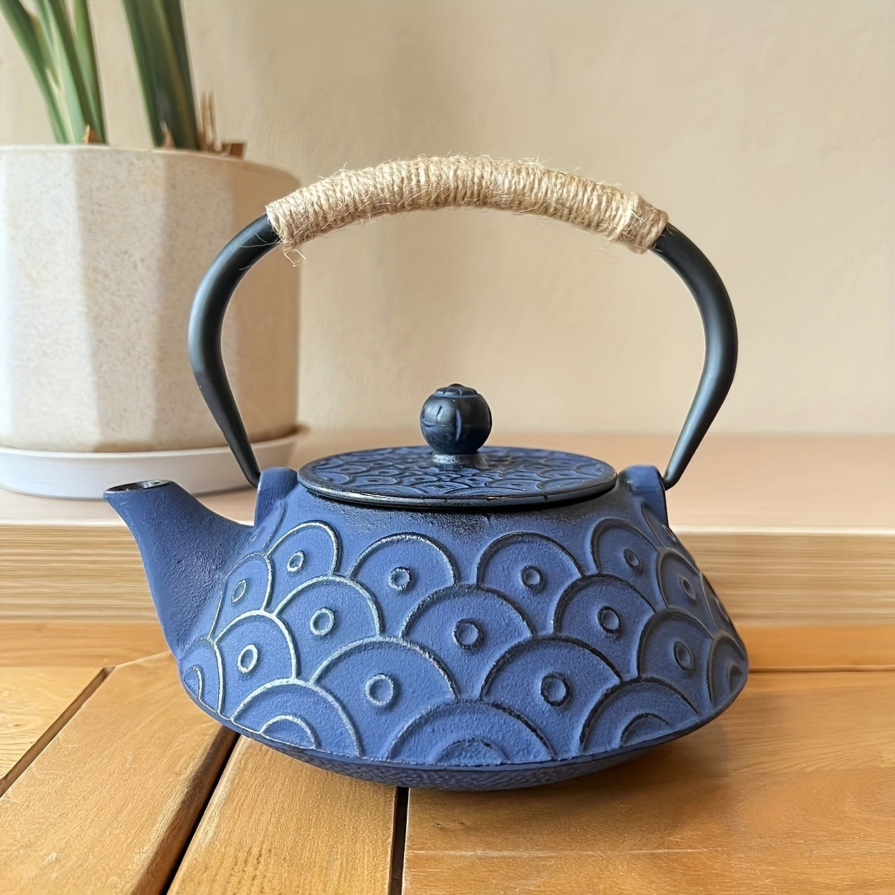 Japanese-Inspired 30.43oz Blue Fish Scale Enamel Cast Iron Teapot with Detachable Stainless Steel Infuser - Perfect for Brewing & Kung Fu Tea Ceremonies, Ideal Birthday or Holiday Gift