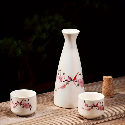Ceramic Sake Set, Traditional Chinese Style, Polished Finish, 5pcs Flask and Cups, Oval Shape, Hand Wash Only, Ideal for Thanksgiving Festivities