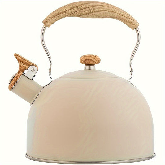 Elegant Stainless Steel Tea Kettle with Wooden Handle: Perfect for Brewing Coffee, Tea, or Boiling Water - 84.54oz Capacity