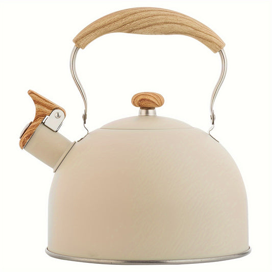 1pc, 2.5L Large Capacity Trumpet Shaped Whistling Stovetop Tea Kettle - Stainless Steel Flat Bottom Sounding Kettle with Loud Whistle and Rapid Boiling Function - Easy to Clean and Durable